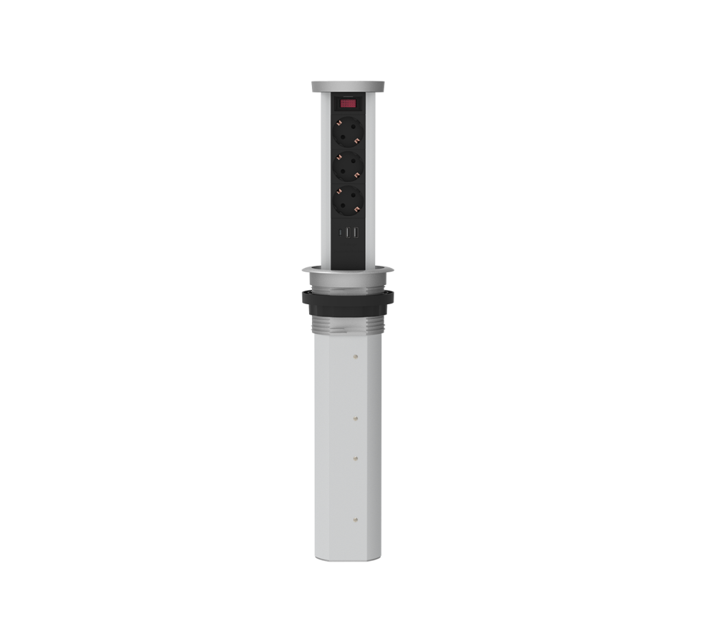 3-Outlet Pneumatic Pop-Up Socket with Aluminum Housing