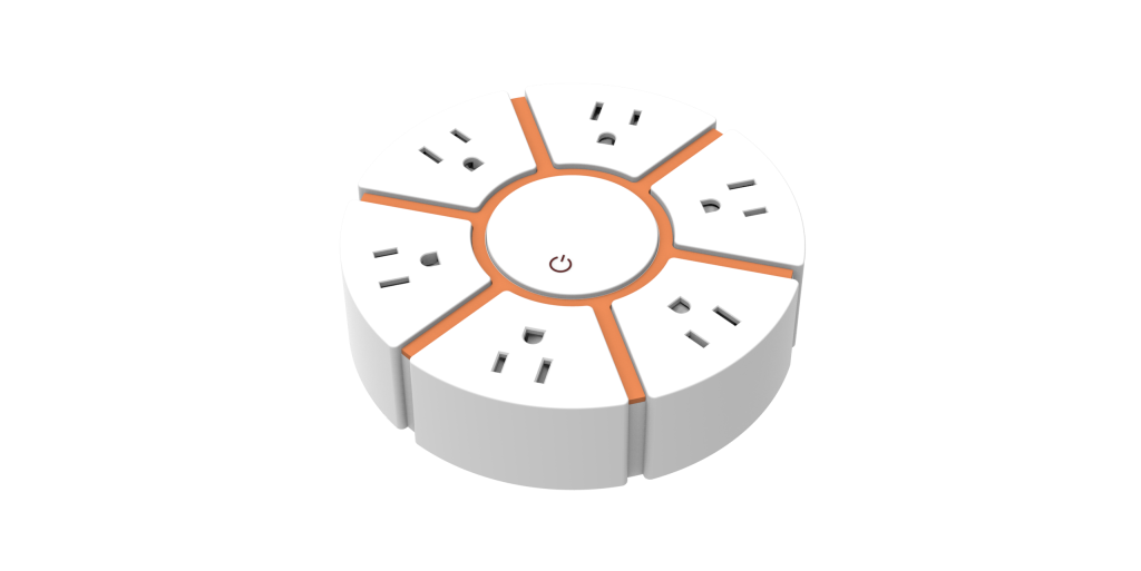 6-Outlet US Power Strip, Rotating Pinwheel Design,, Orange & White