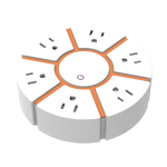 6-Outlet US Power Strip, Rotating Pinwheel Design,, Orange & White