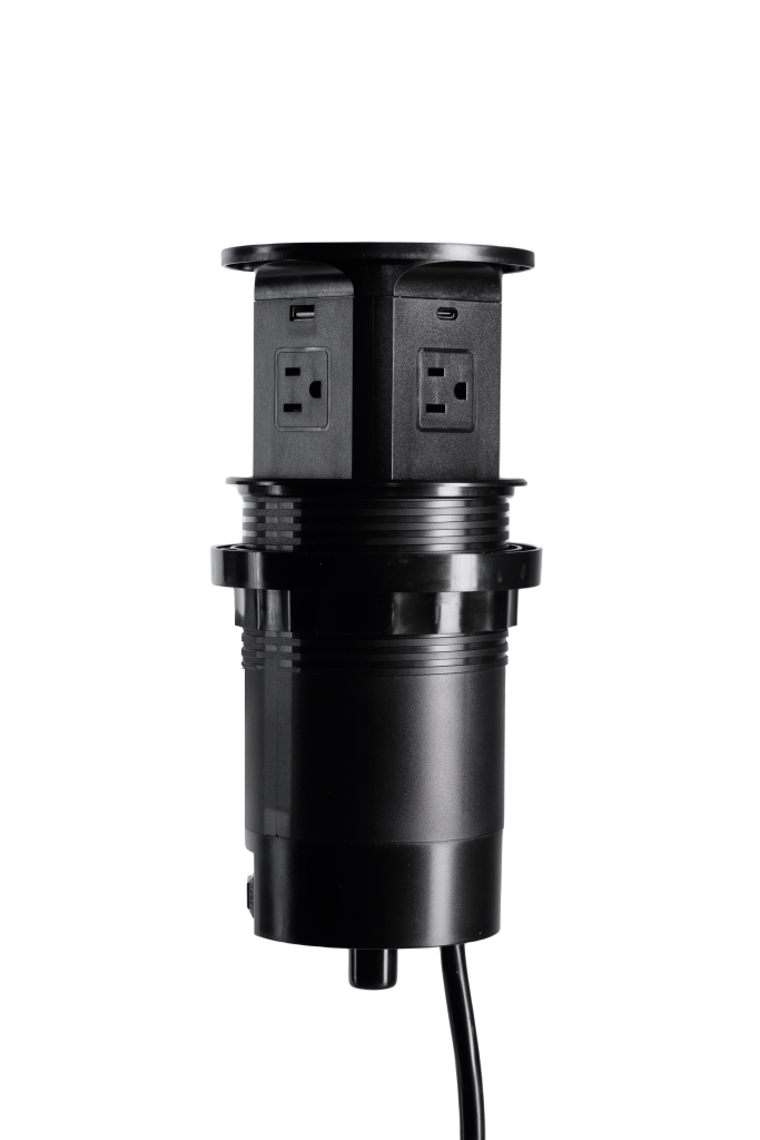 Pneumatic Pop-Up Socket with 4 US Outlets, 2 USB-A & 2 USB-C Charging Ports (Standard Charging) – Relocatable Power Tap