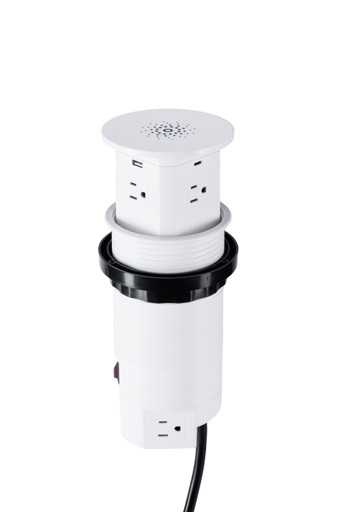 Pneumatic Pop-Up Socket with 6 US Outlets, 1 USB-A & 1 USB-C Charging Ports (Standard Charging) – Relocatable Power Tap