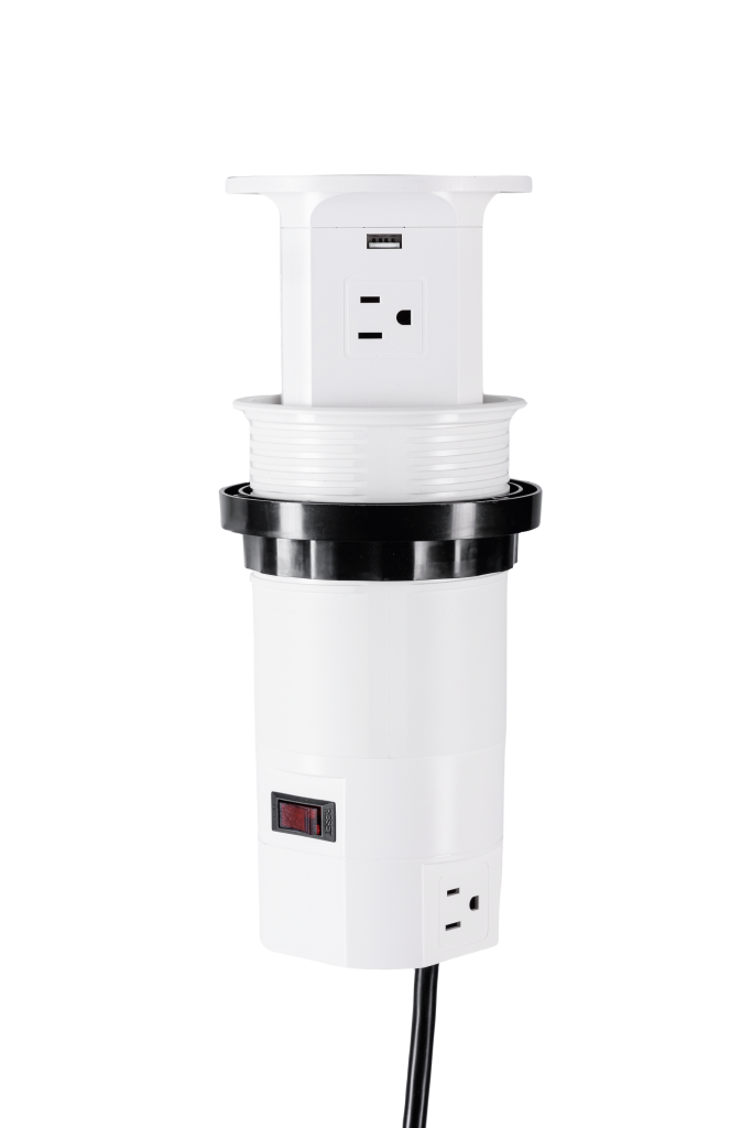 Pneumatic Pop-Up Socket with 6 US Outlets, 2 USB-A & 2 USB-C Charging Ports (Standard Charging) – Relocatable Power Tap