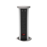 3-Outlet Chinese Standard Pop-Up Socket with 2 USB-A Ports, 10W USB Charging, 5W Wireless Charging, Pneumatic Lift, Aluminum Housing