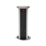 3-Outlet Chinese Standard Pop-Up Socket with 2 USB-A Ports, 10W USB Charging, 5W Wireless Charging, Pneumatic Lift, Aluminum Housing,USB(bottom)