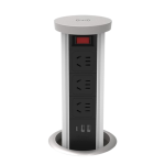 3-Outlet Chinese Standard Pop-Up Socket with 2 USB-A & 1 USB-C, 30W USB Charging, 10W Wireless Charging, Pneumatic Lift, Aluminum Housing