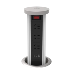 3-Outlet Chinese Standard Pop-Up Socket with 2 USB-A & 1 USB-C, 65W USB-C PD Fast Charging, 10W Wireless Charging, Motorized Lift, Aluminum Housing